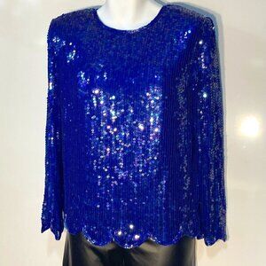 Valerie Stevens  SZ 6 NWT Silk sapphire blue sequined top scalloped details